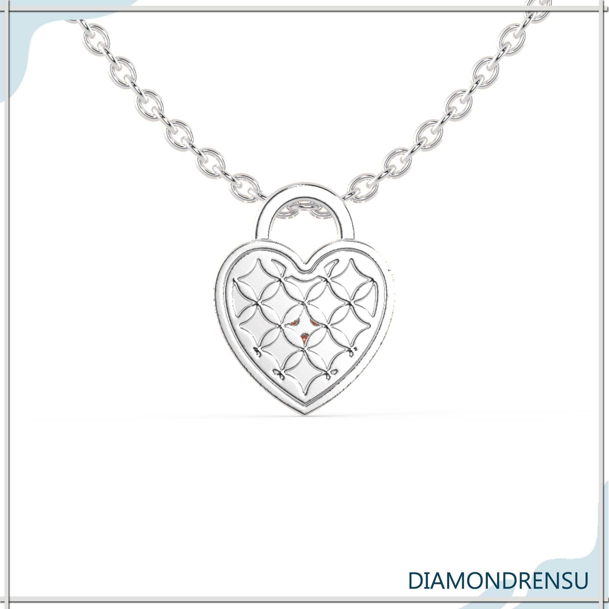 Unique handmade jewellery pendant in heart lock style with diamonds.