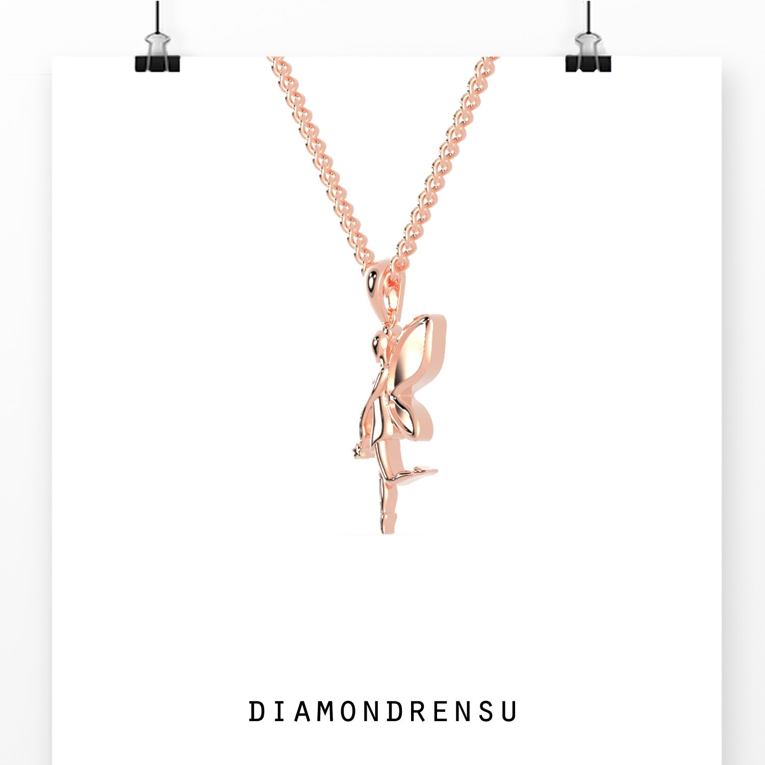 Diamondrensu UK pendant shaped as flying angel in gold.