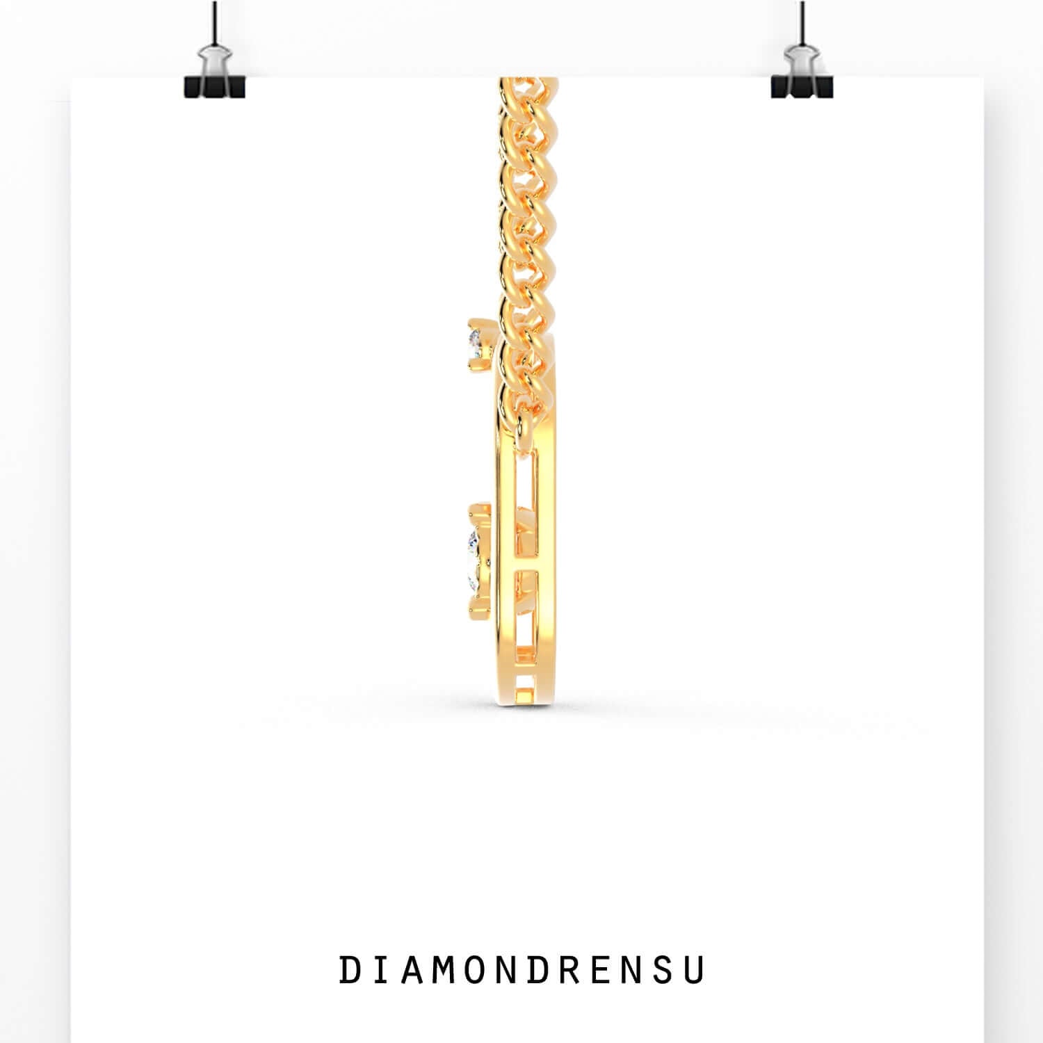 Round diamond pendant with 2 stones, handcrafted in gold.