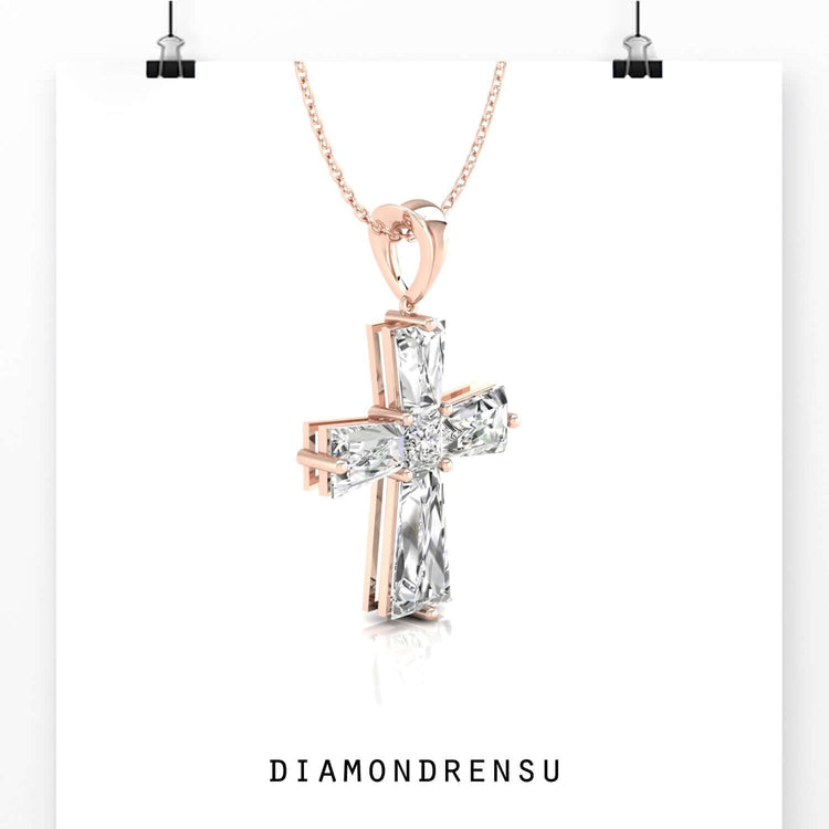 Lab Grown Diamond pendant with tapered baguette side stones.