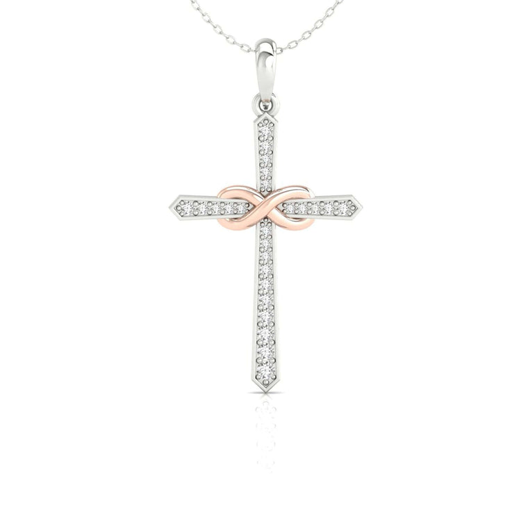 Unique diamond pendant shaped as an infinity cross.