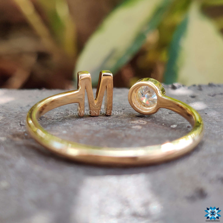 Timeless moissanite yellow gold ring with a radiant glow.