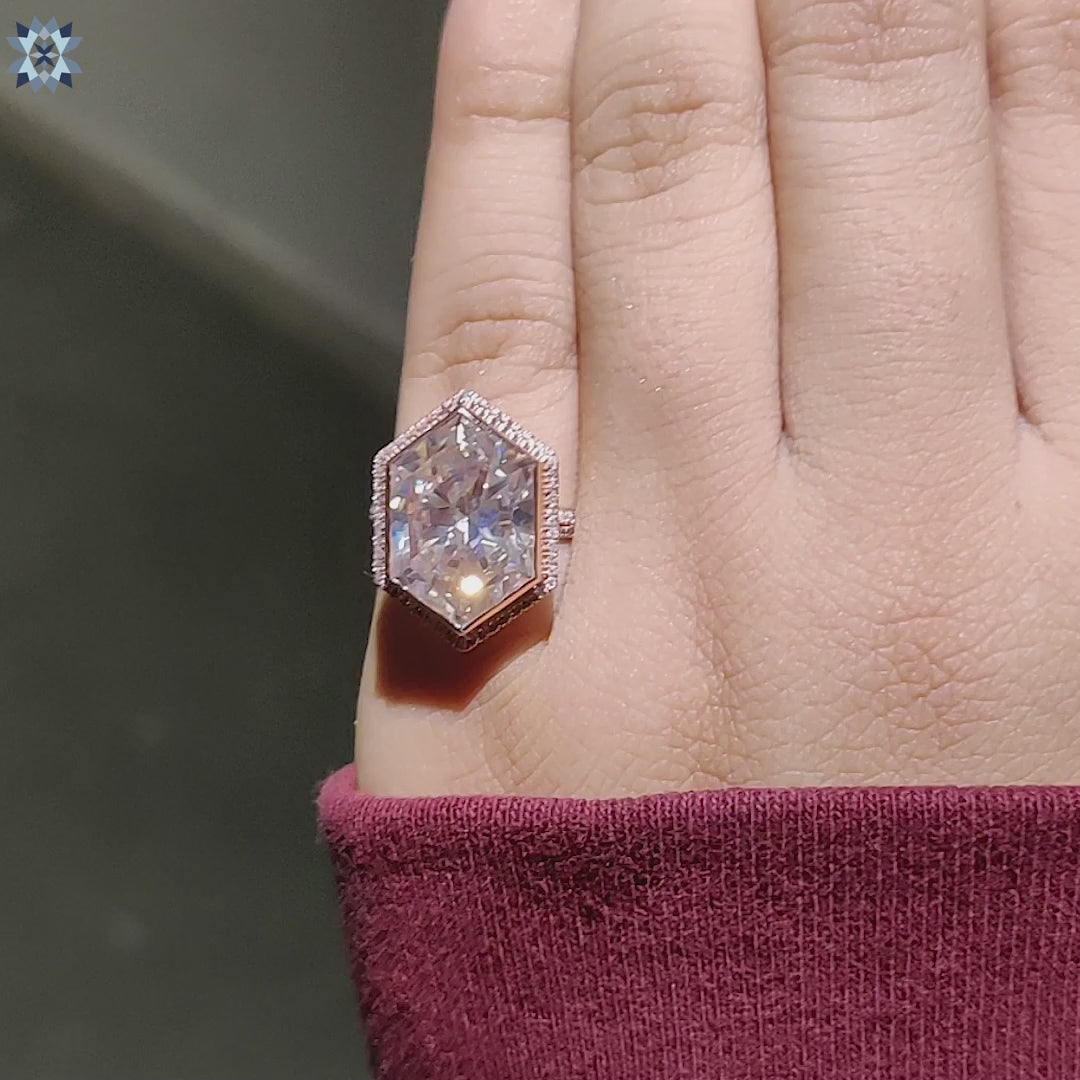 Buy custom hexagon moissanite engagement ring online.