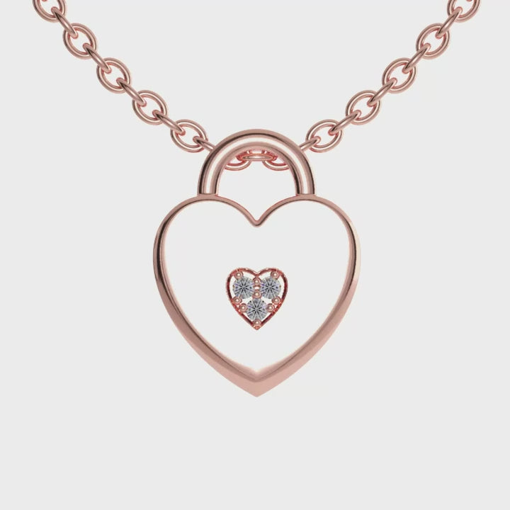 UK heart lock pendant with lab grown round cut diamonds.