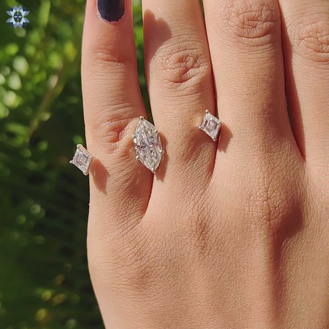 Handmade moissanite engagement ring in prong setting.