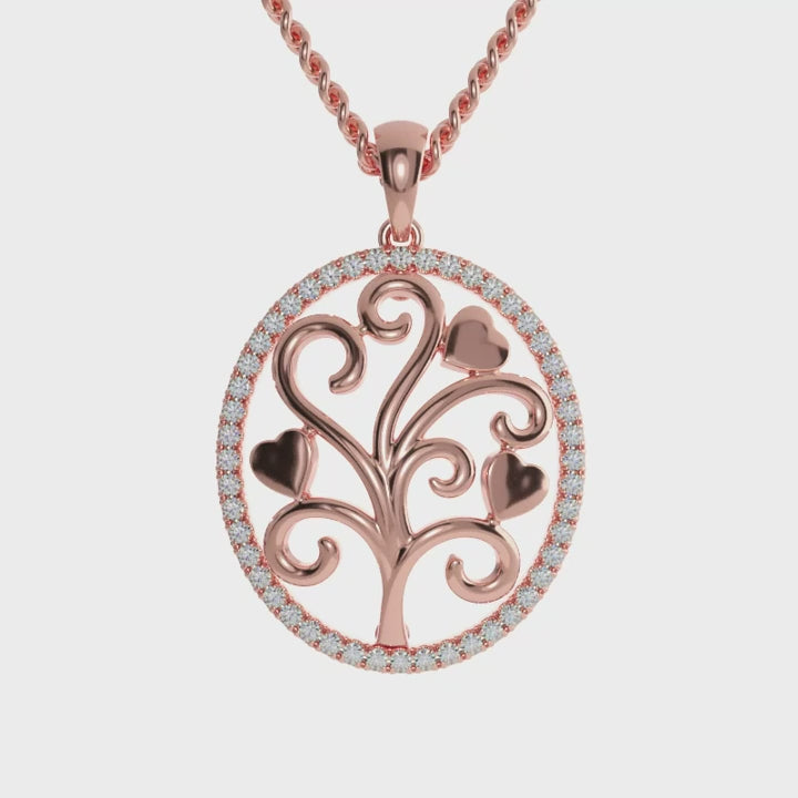Diamondrensu UK pendant with gold tree life and diamond outline.