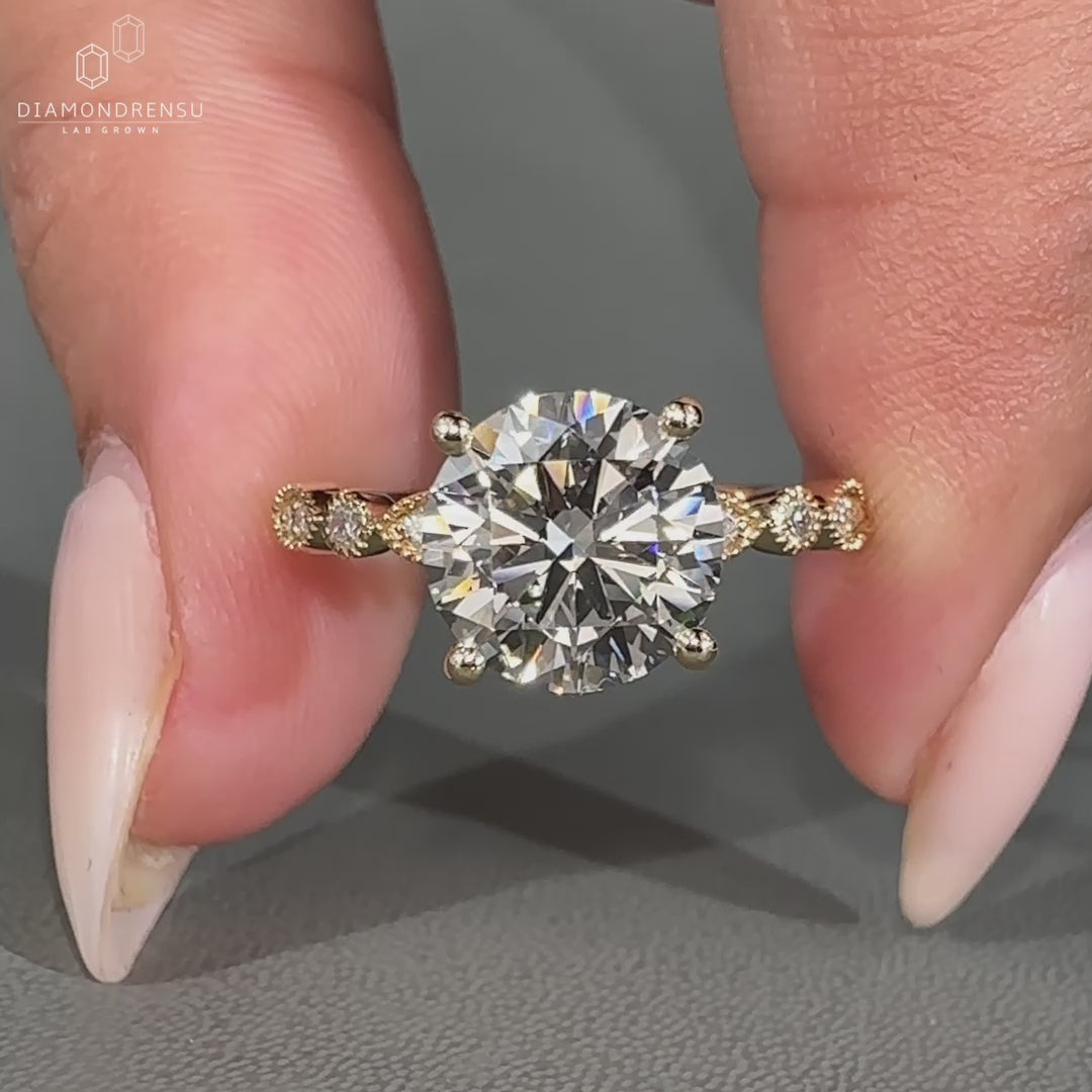 Round diamond ring in a 4 prong setting.