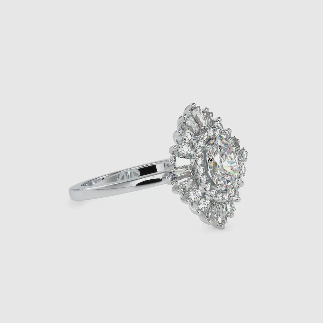 Lab grown oval diamond ring in rose gold finish.
