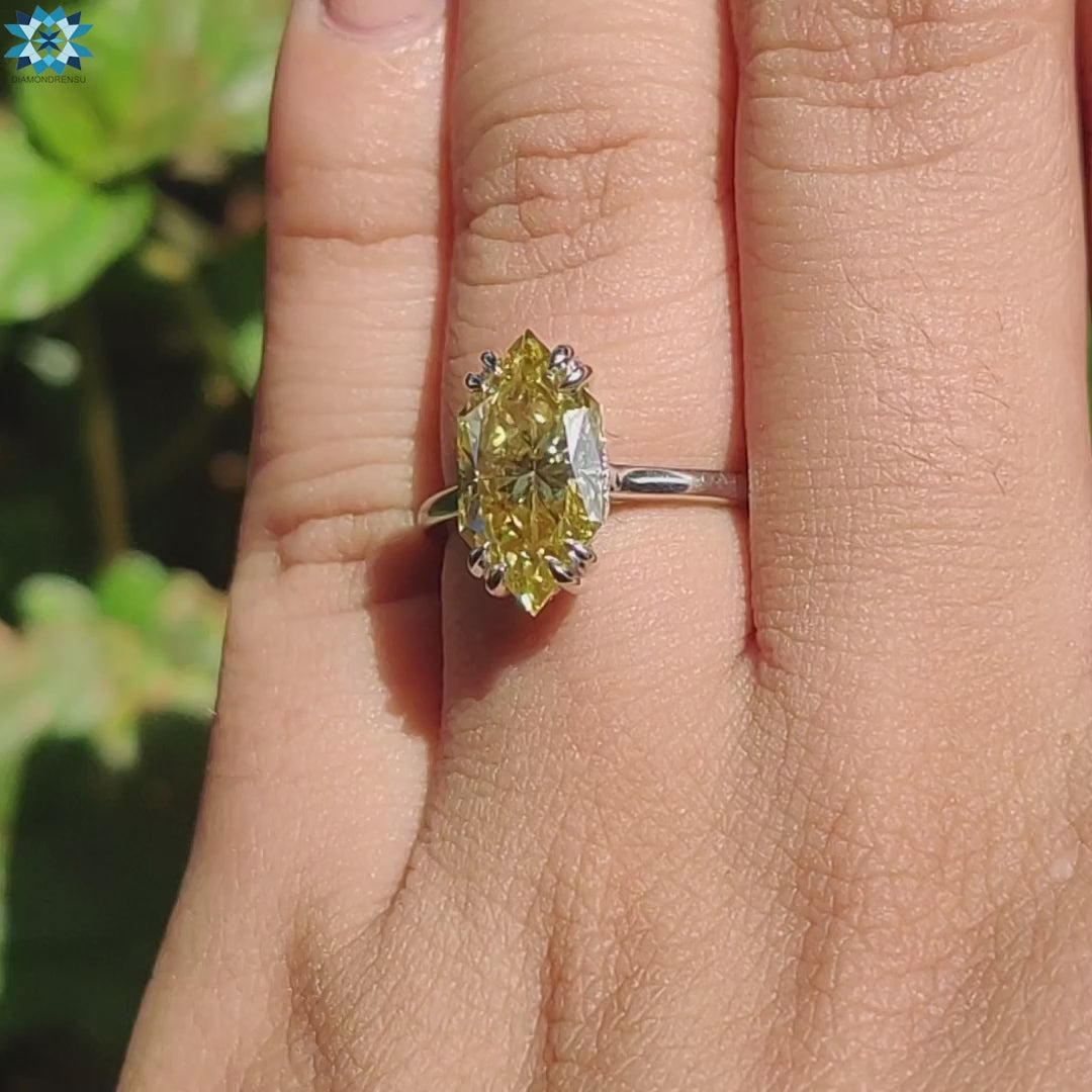 Moissanite engagement ring with hidden halo style.