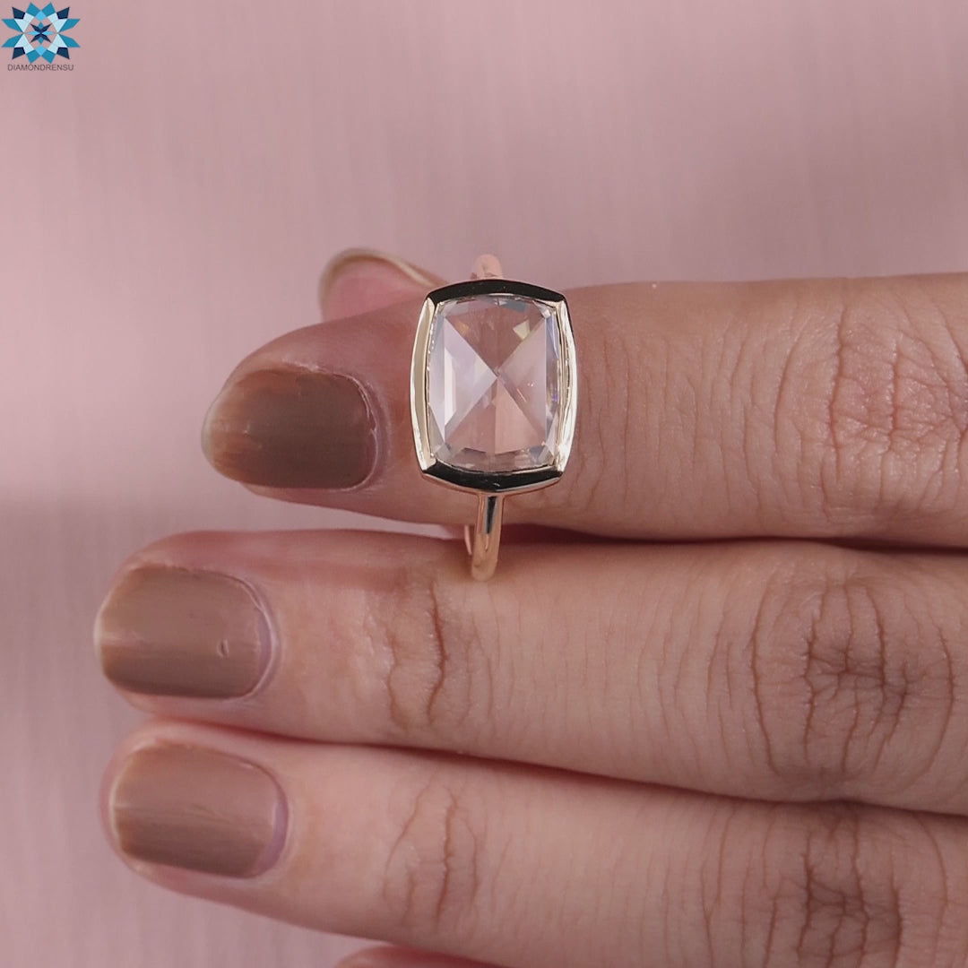 Rose cut moissanite solitaire engagement ring.