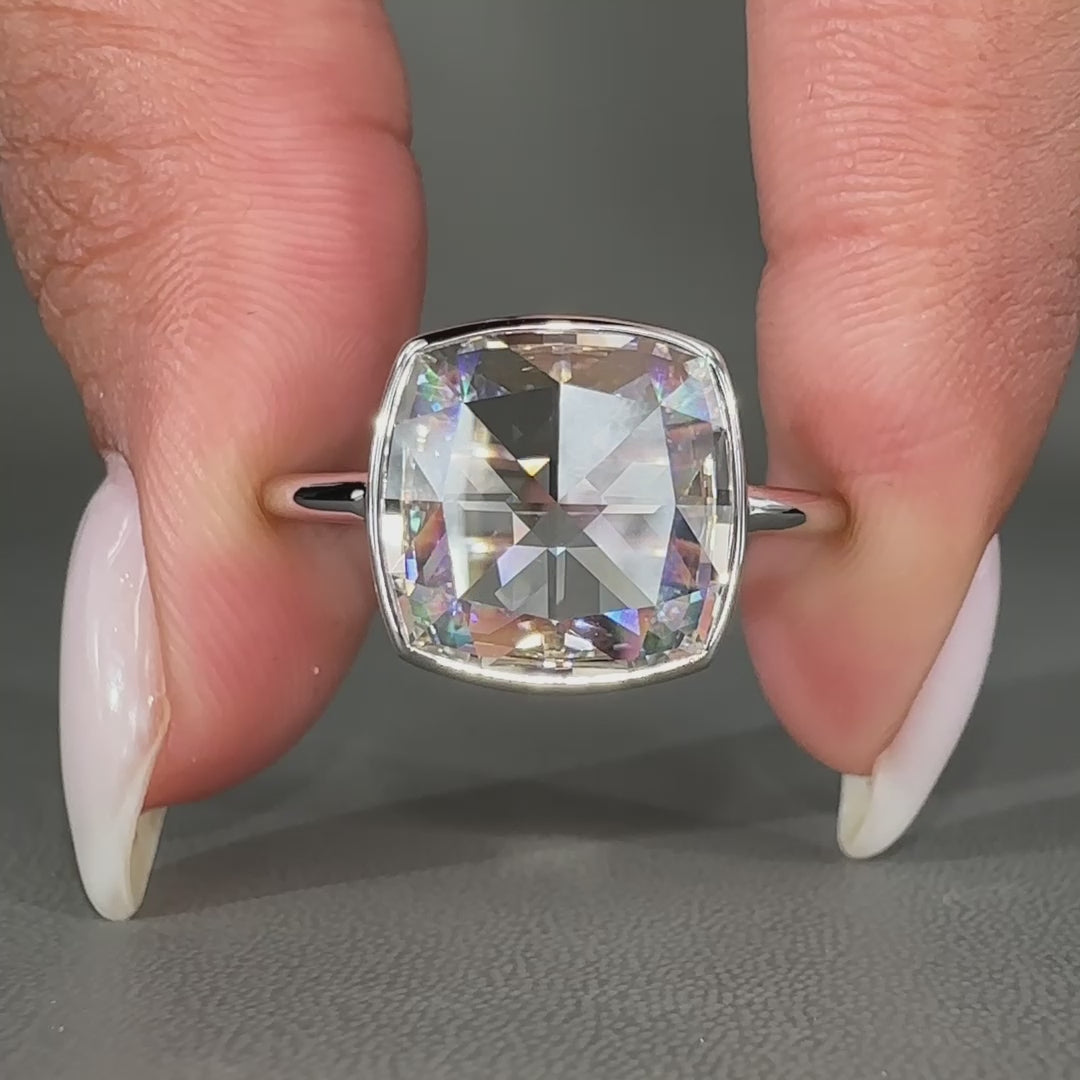 Rose cut diamond solitaire ring in white gold