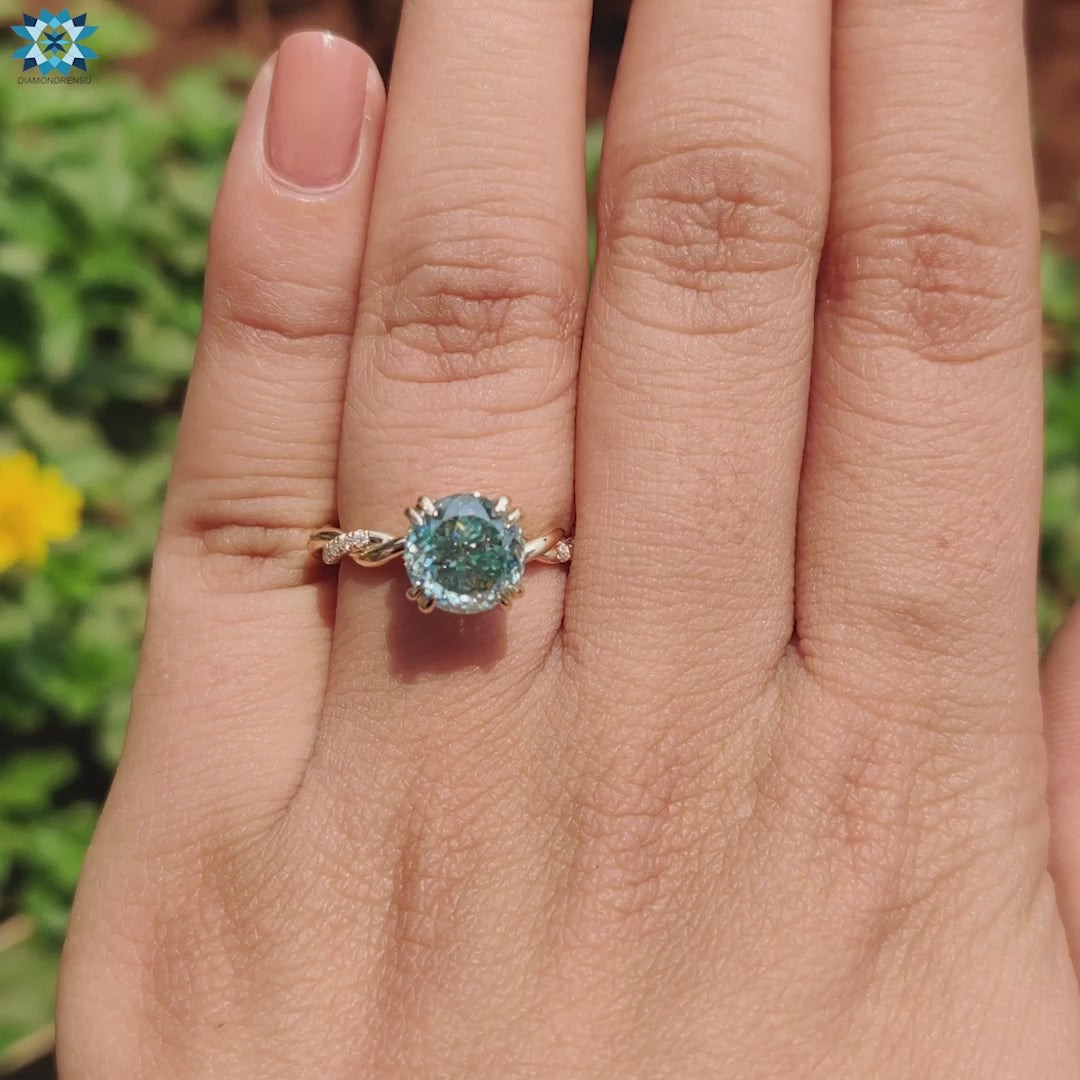 Yellow gold hidden halo ring.