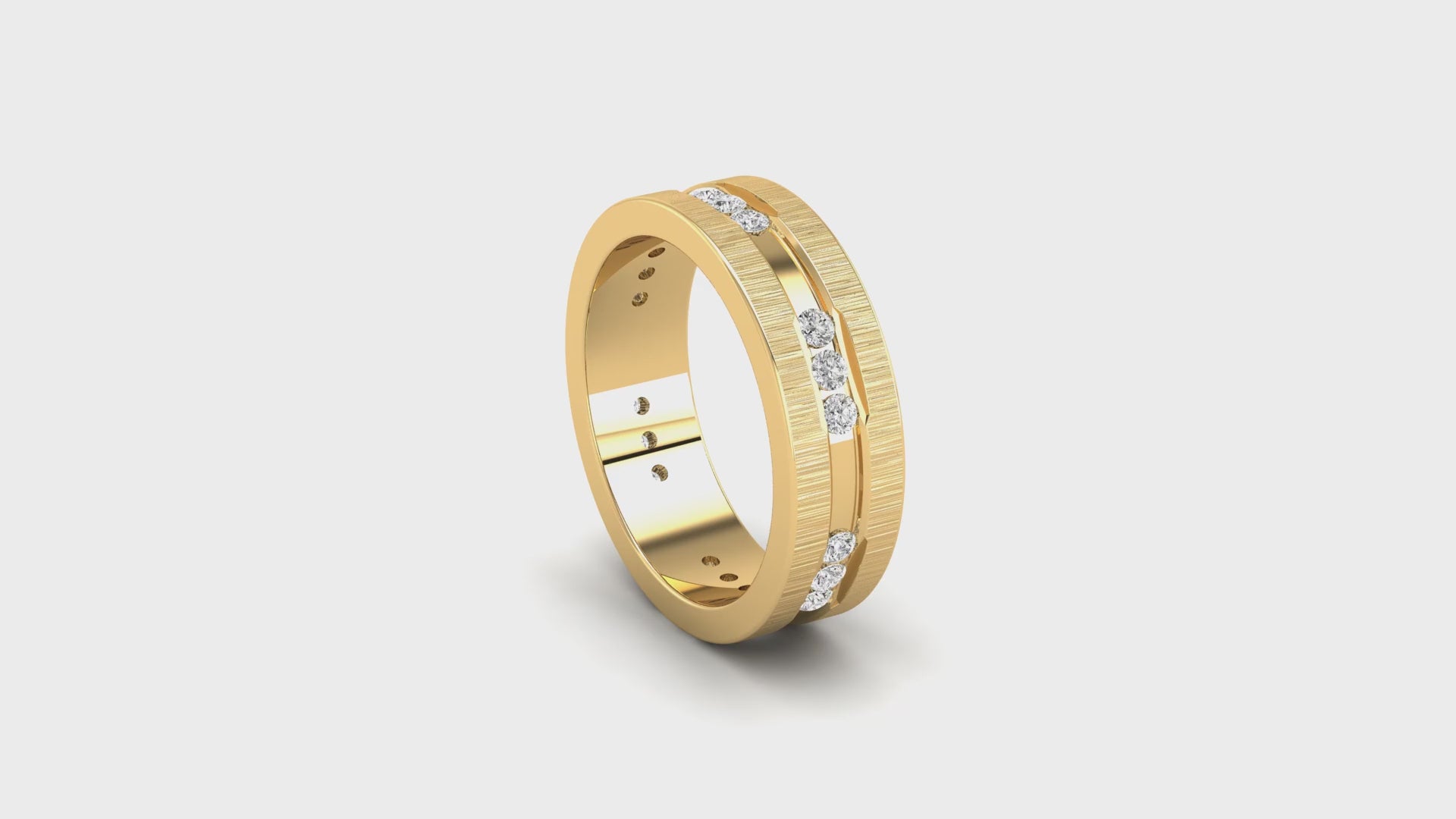 Diamondrensu UK wedding band in white gold with carved channel band.