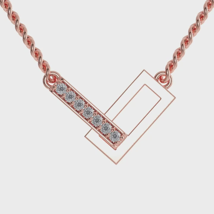 Lab grown round diamond pendant with V silhouette in gold.