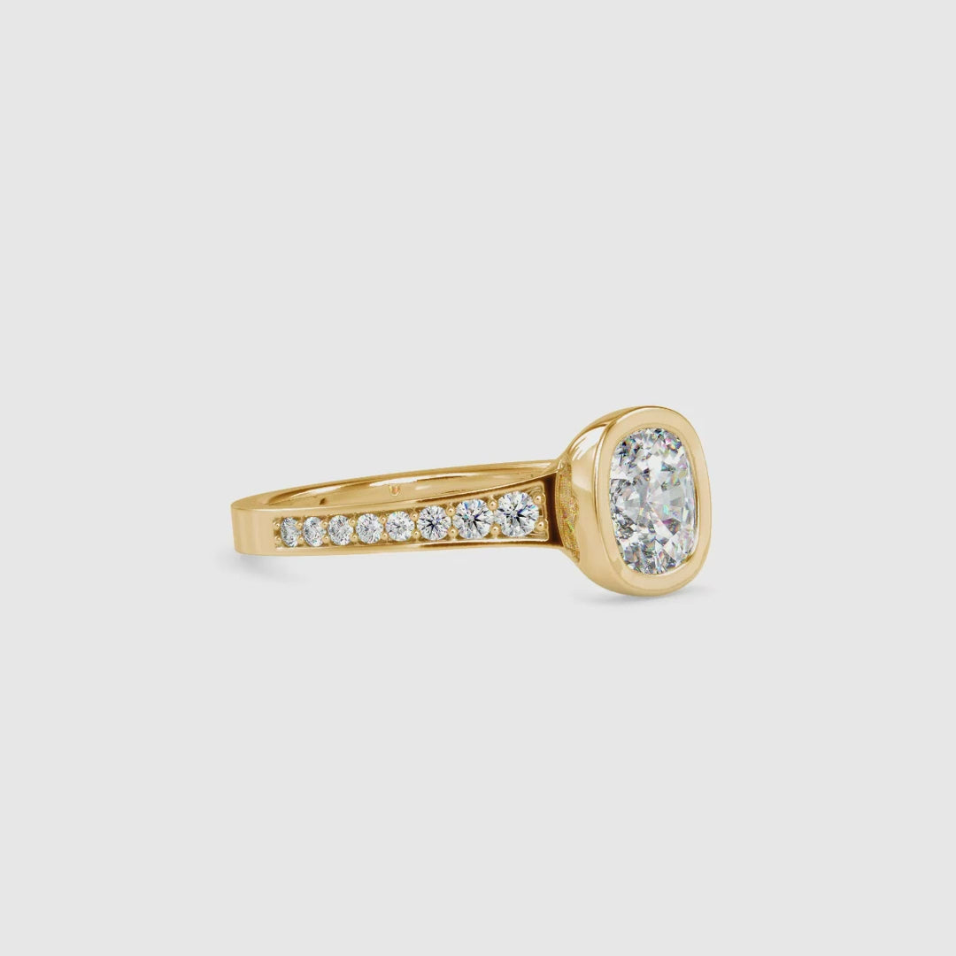 Diamondrensu UK ring featuring handmade cushion cut bezel.