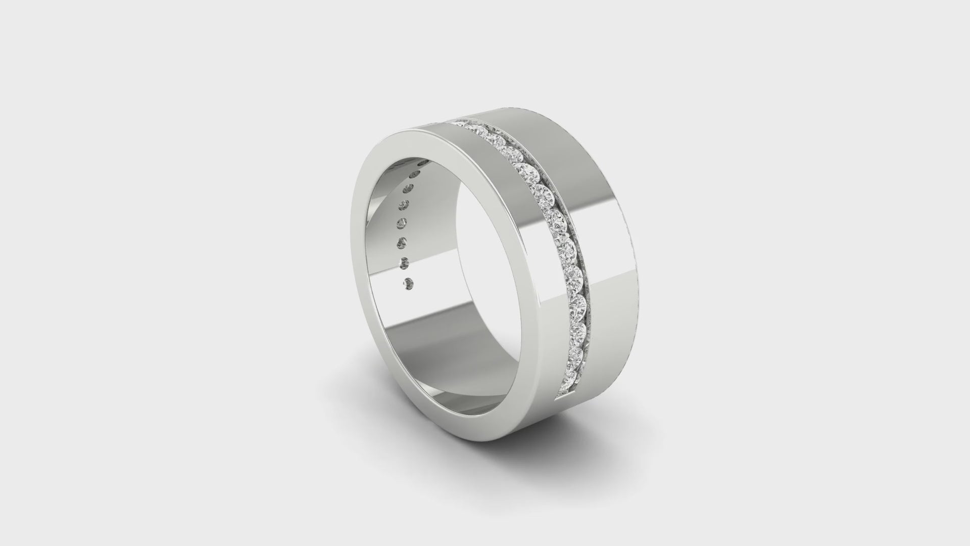 Diamondrensu UK wedding band featuring half eternity mens band in rose gold.