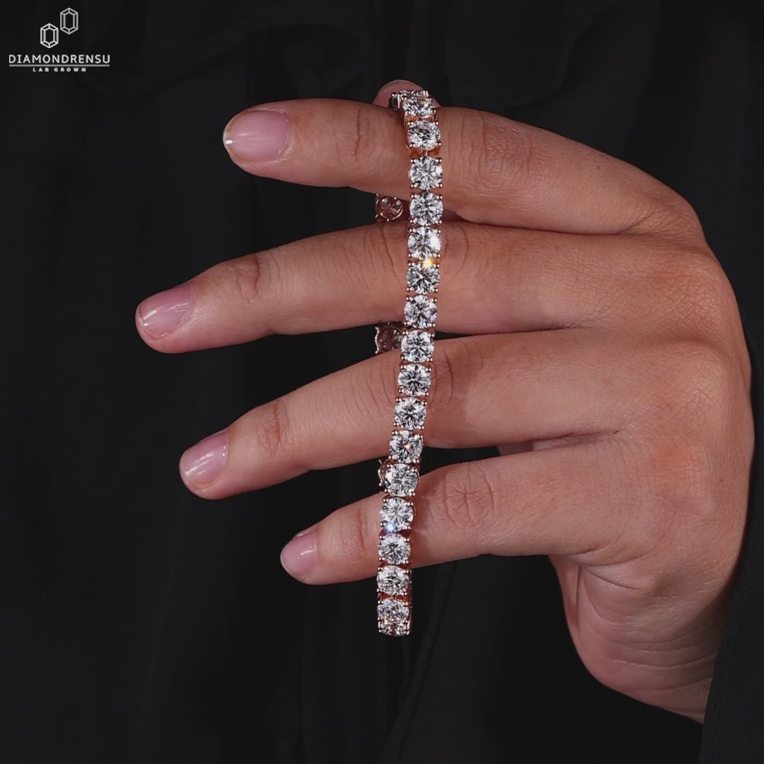 Round diamond bracelet made in rose gold with a handmade finish.
