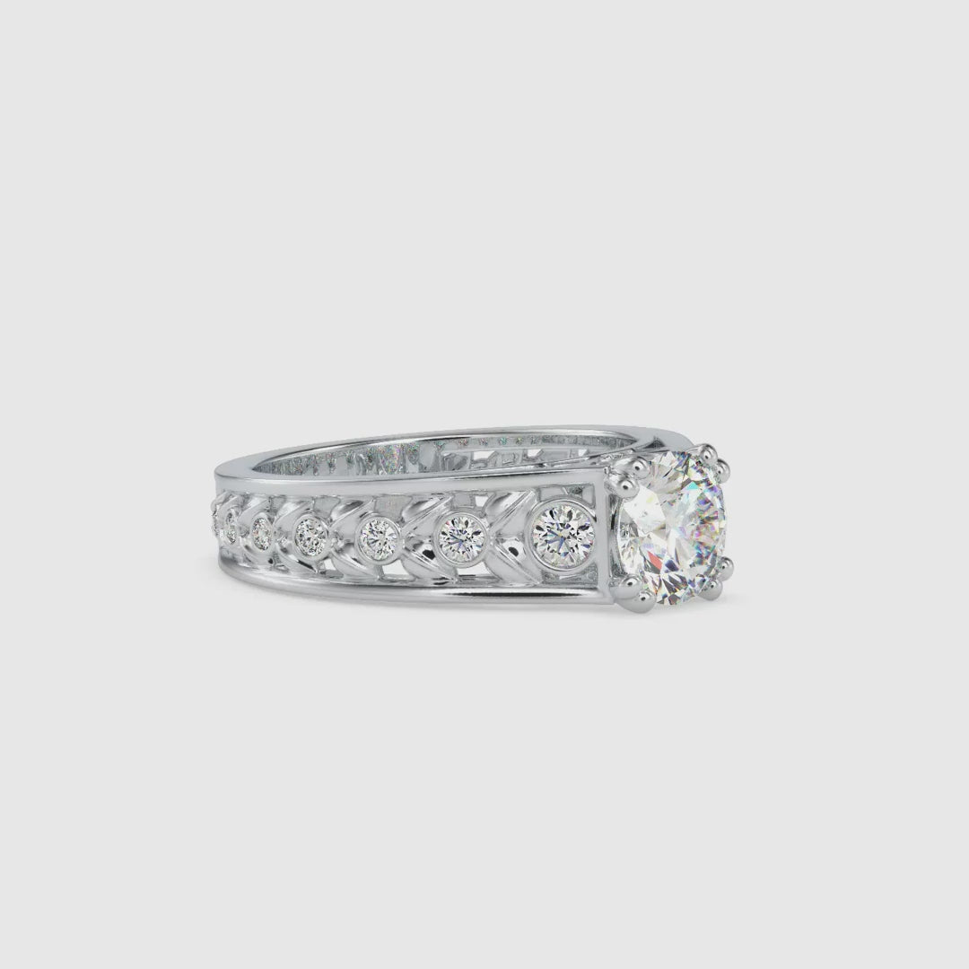 Custom lab diamond ring with double round prong detail.
