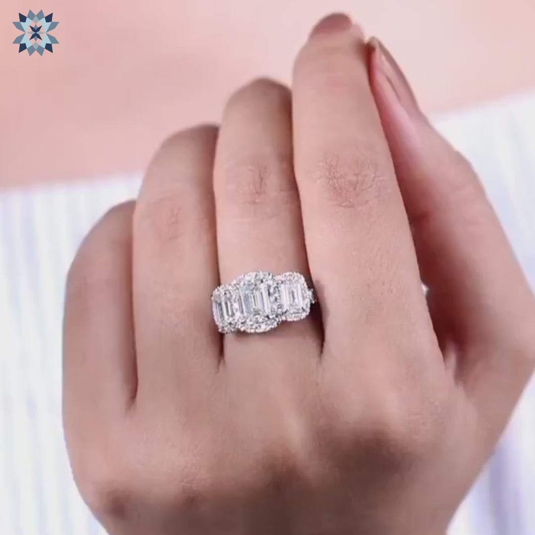 Three Stone Emerald Cut Engagement Ring