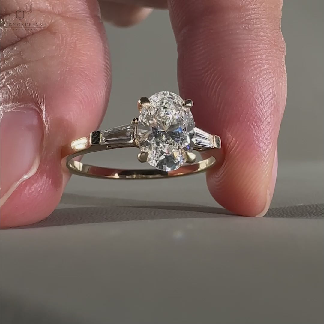 Baguette ring diamond in a prong claw setting, designed as a stunning diamondrensu UK engagement ring.