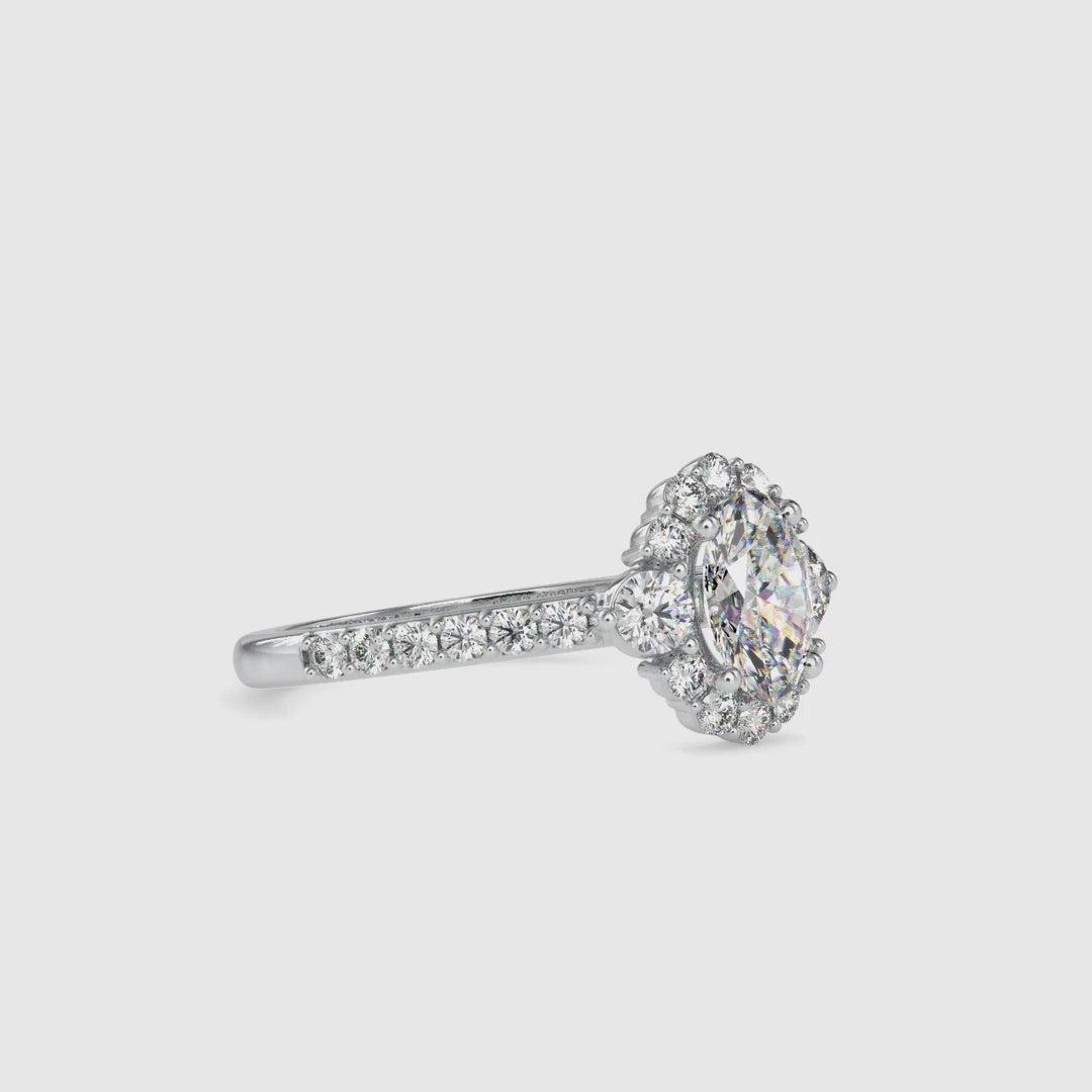 Handmade jewellery featuring lab diamond in halo design ring.