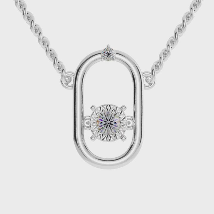 Oval pendant with two brilliant cut diamonds in a modern gold setting.