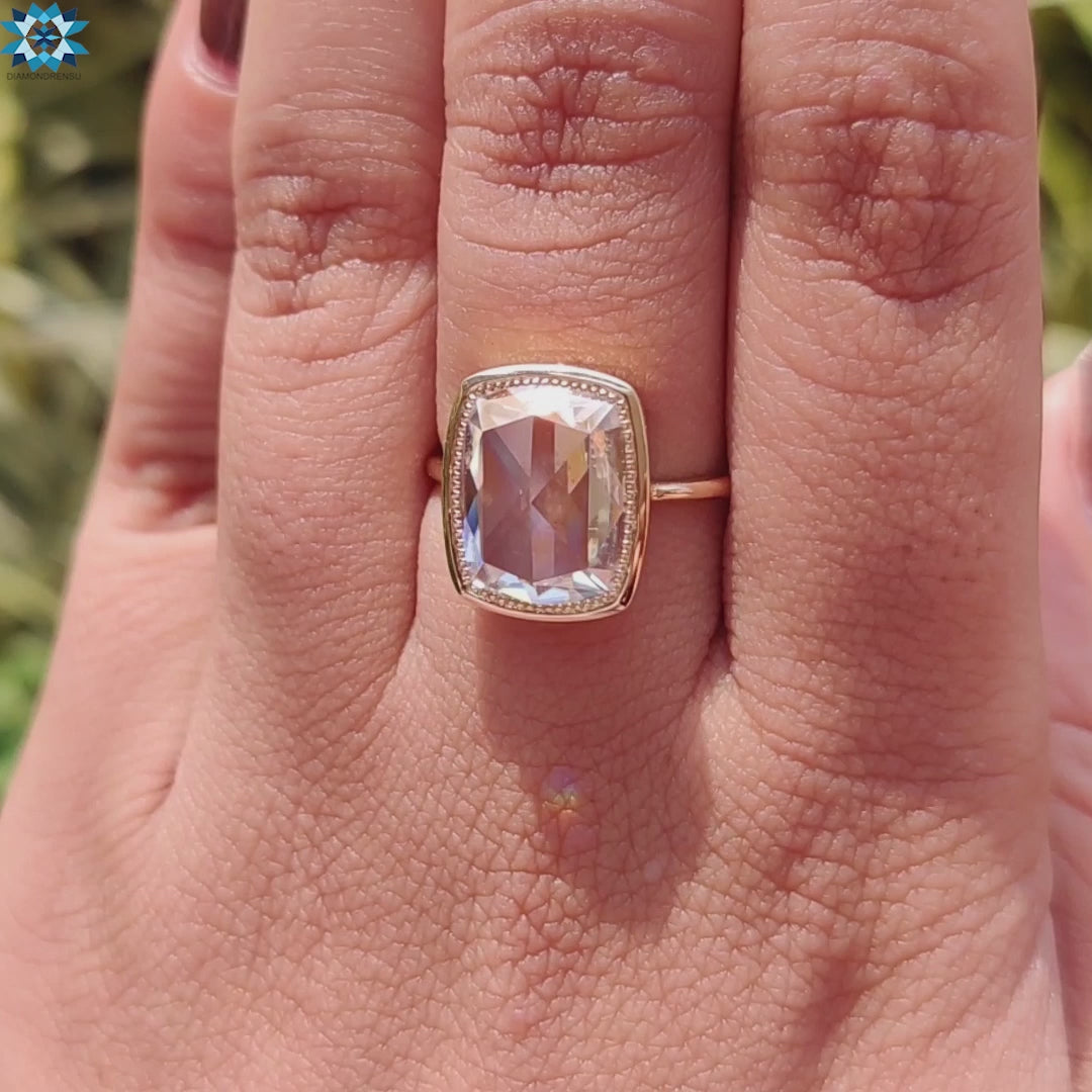 Rose cut moissanite ring with handcrafted Milgrain edges.