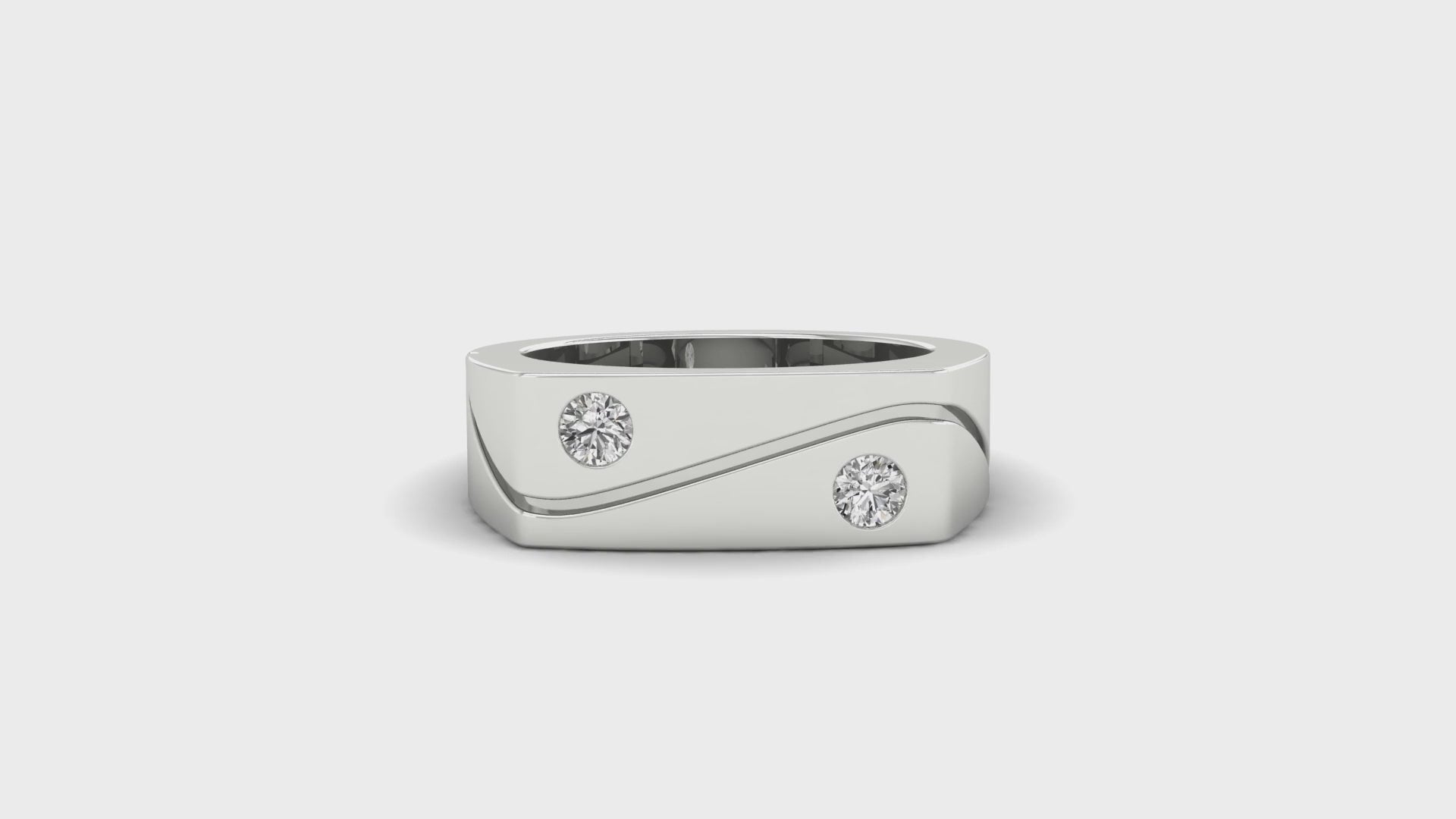 Diamondrensu UK wedding band with 2 round cut diamond and wave design.