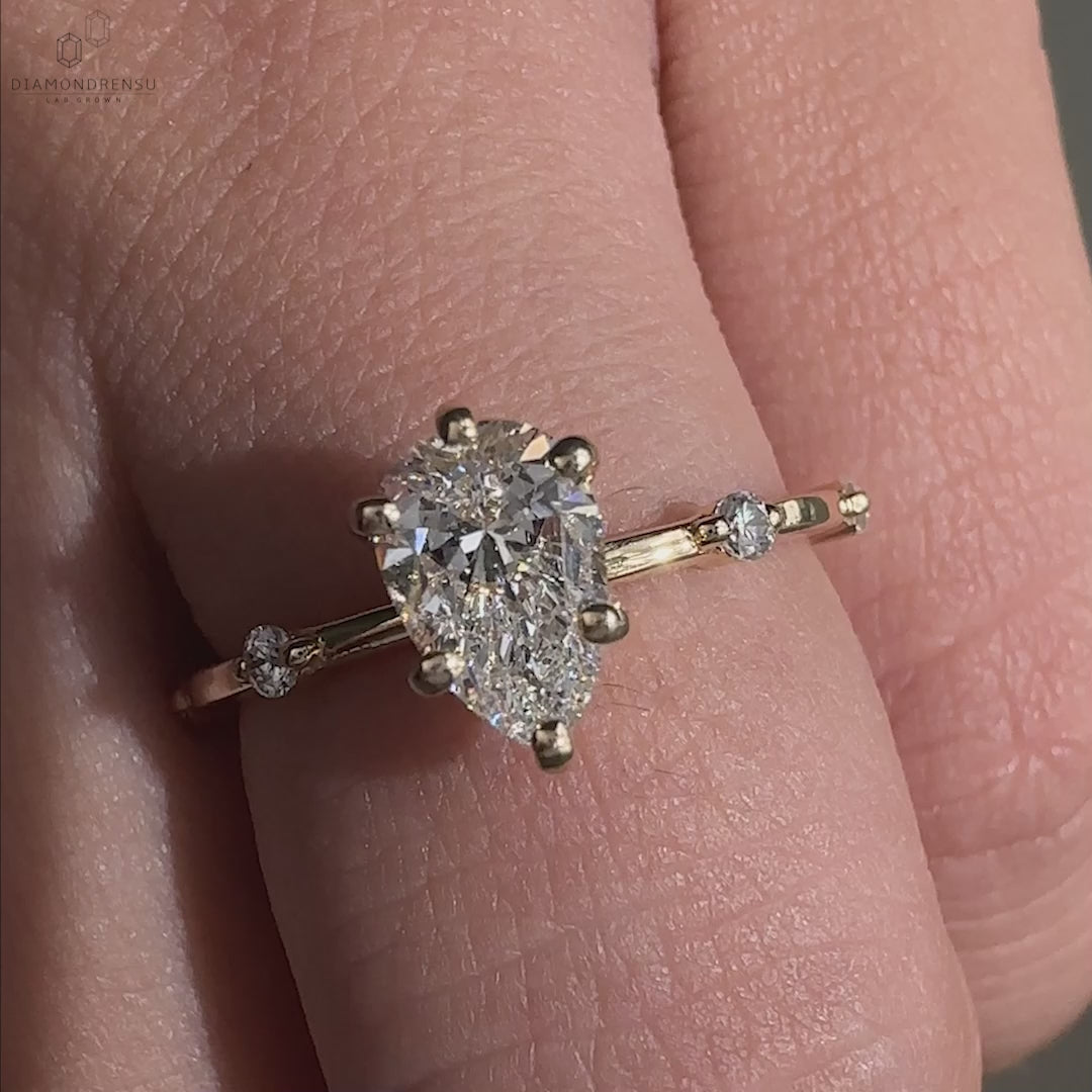 Pave diamond ring paired with a unique engagement ring design, ideal for women who prefer distinct styles.
