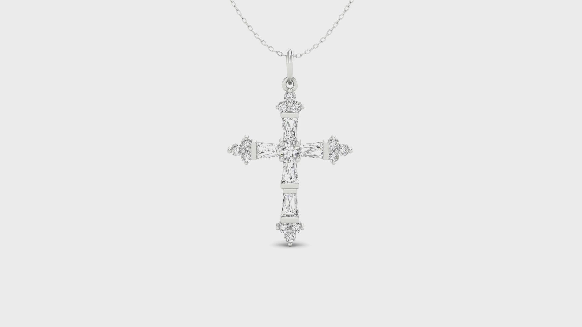 Classic gold cross pendant featuring round diamond and criss cross layout.