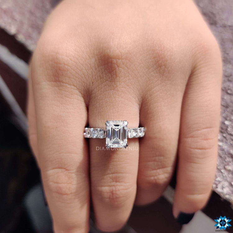 Buy moissanite ring with double claw prong setting.