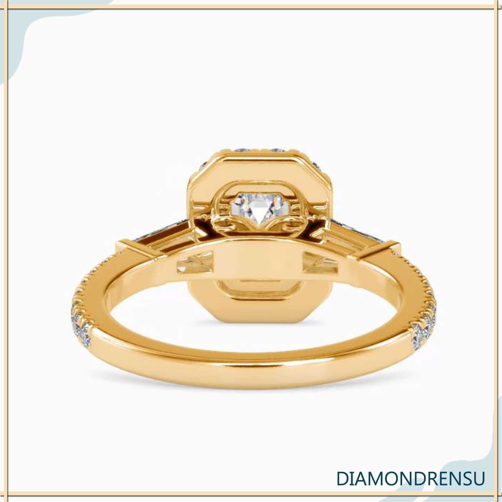 Diamondrensu UK ring featuring tapered baguette accents.