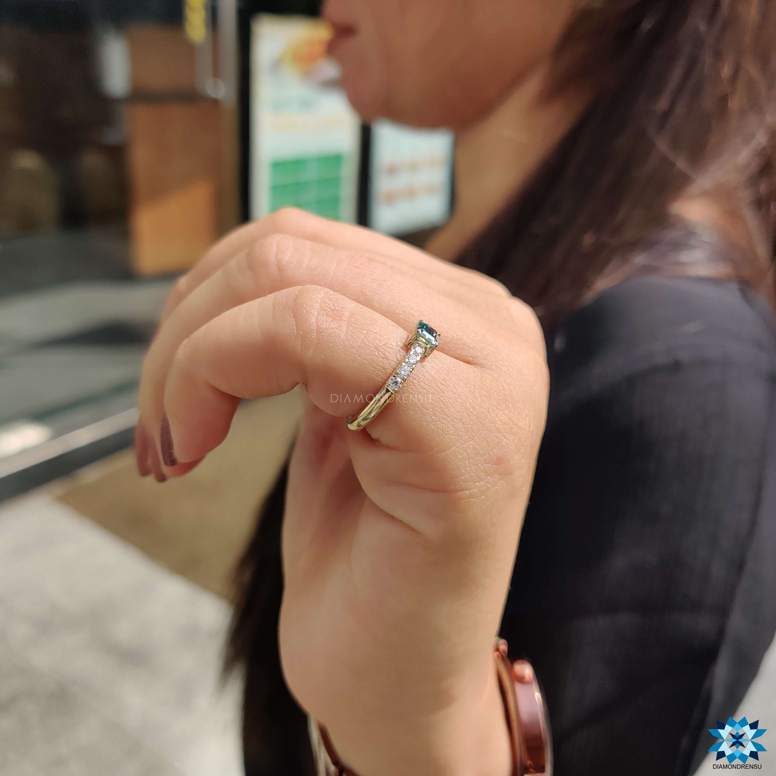 Handmade moissanite ring with prong setting.