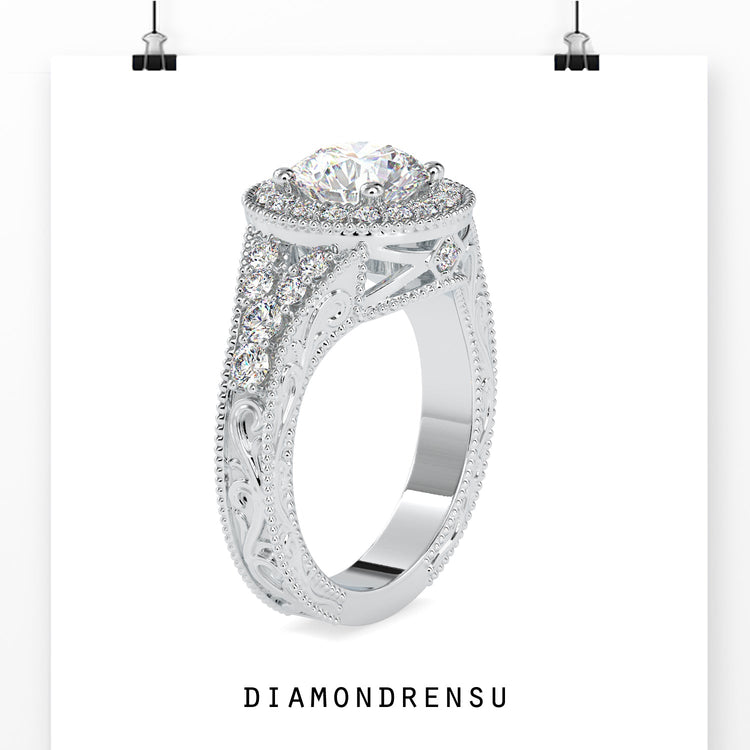 IGI certified lab grown round cut diamond ring.