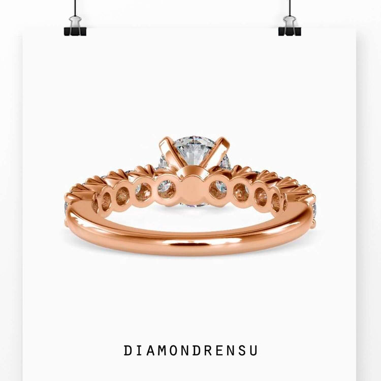 Lab grown diamond ring featuring round cut pave setting.