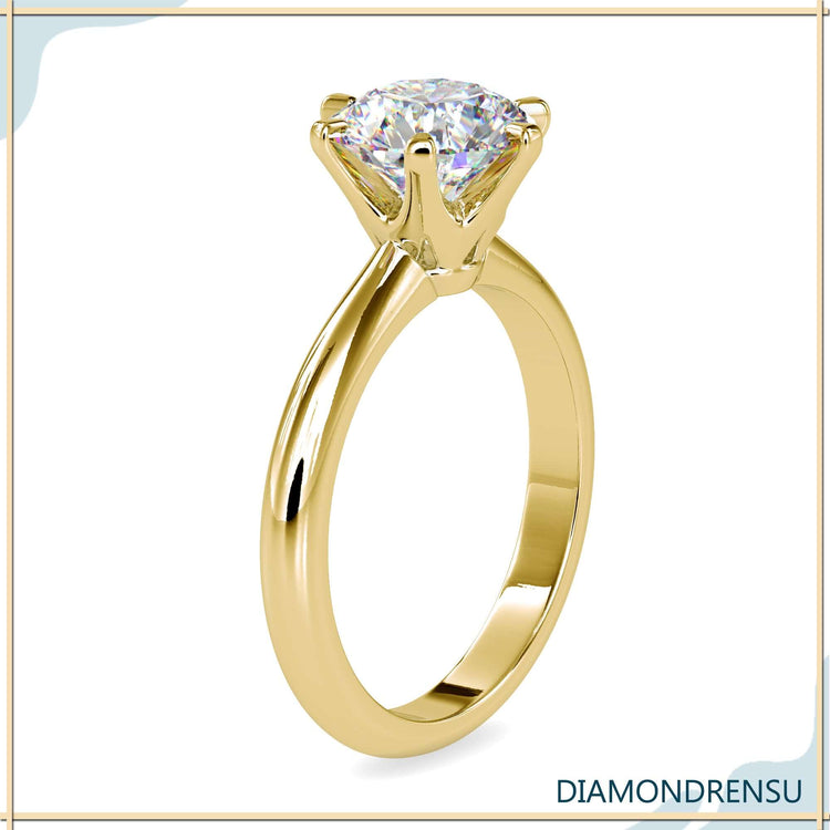 Rose gold solitaire setting engagement ring.