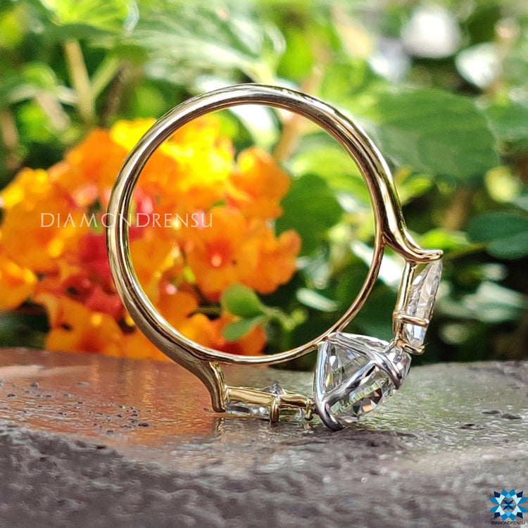 Custom engagement ring with oval cut moissanite.