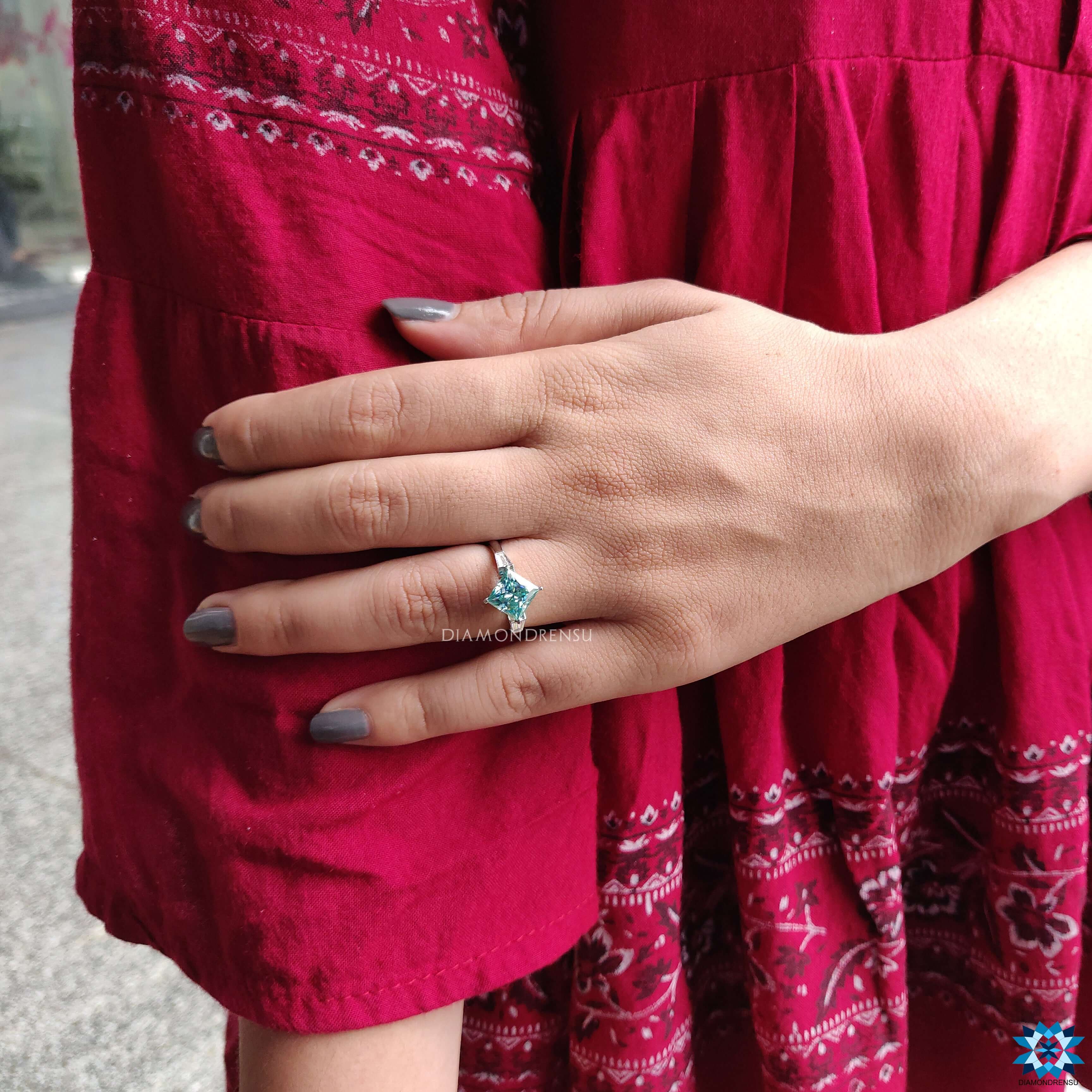 Cyan Blue moissanite Buy engagement ring