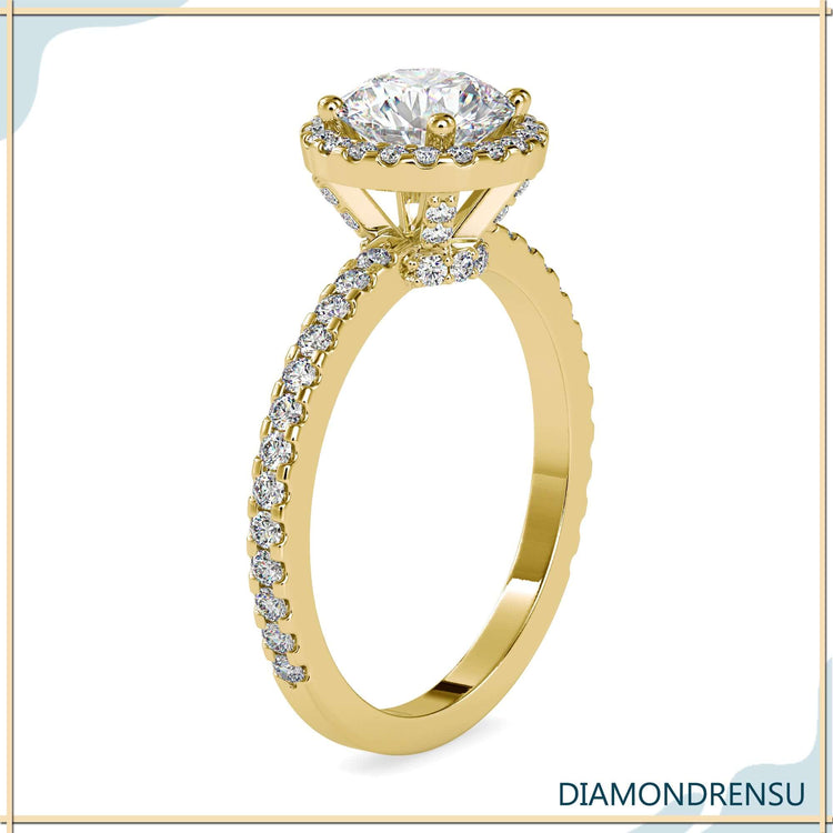 Pave setting ring crafted in white gold with handmade band.