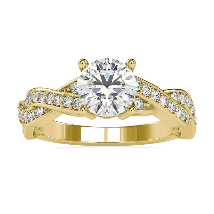 Twisted band engagement ring with round cut diamond centre.