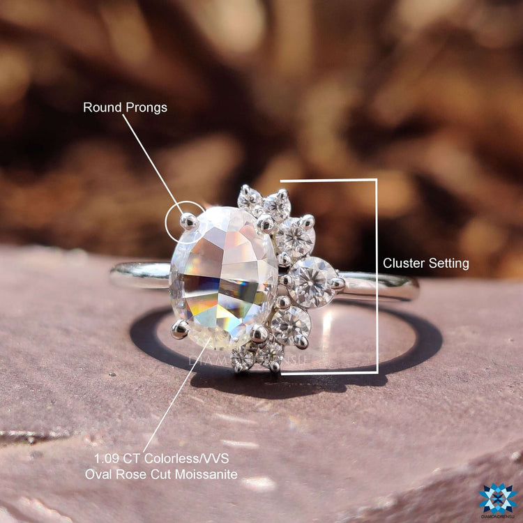 Diamondrensu UK oval rose cut engagement ring.