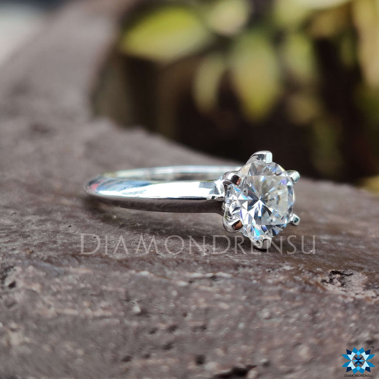 Moissanite Solitaire Ring White Gold Engagement Ring