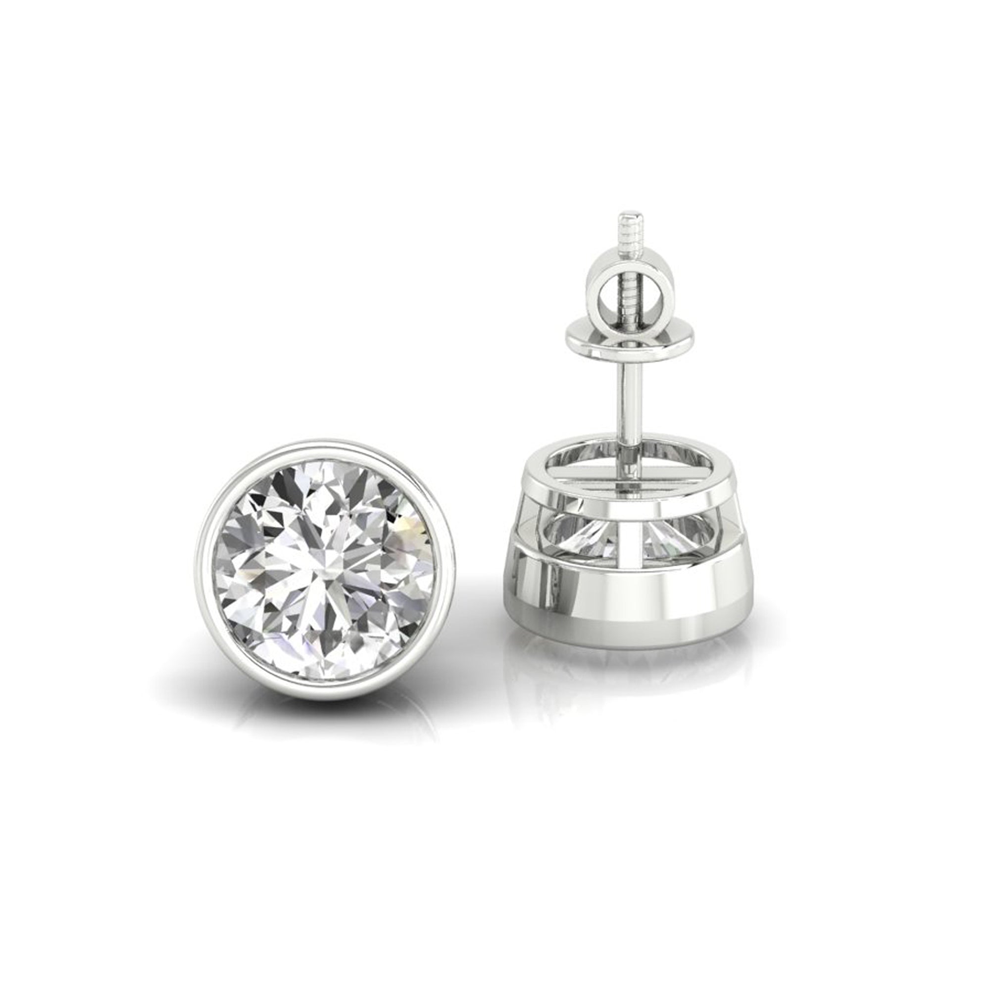 Handmade jewellery showcasing round diamond bezel set stud earrings.