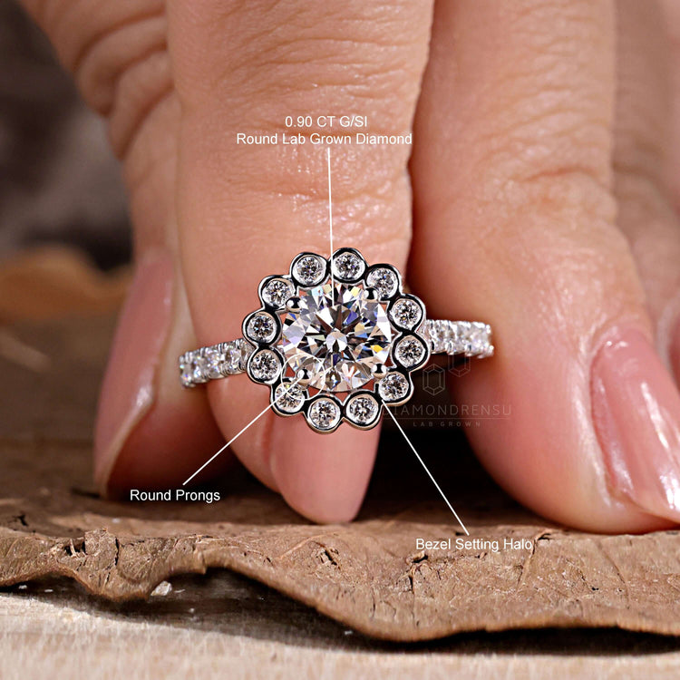 Halo ring ring with intricate design for a statement look