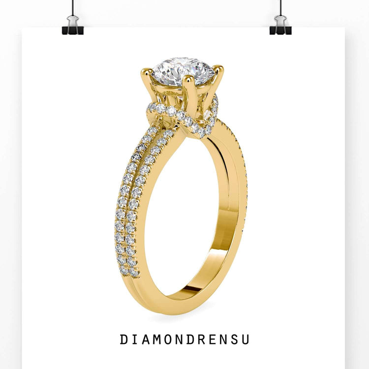 IGI certified diamond engagement ring with halo and pave.