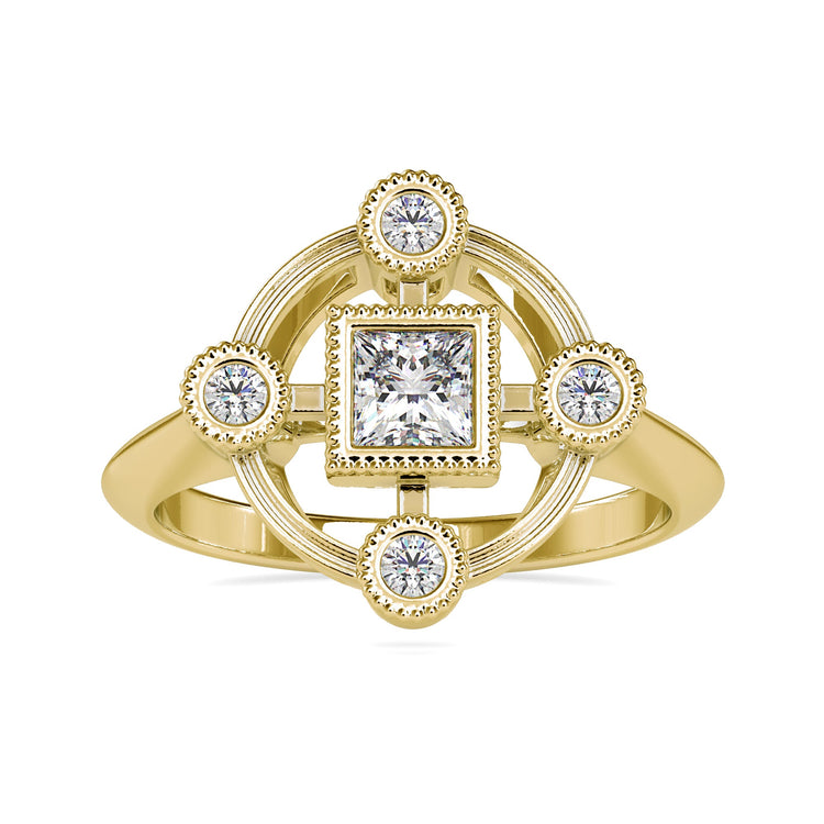 IGI certified princess cut ring with milgrain bezel design.