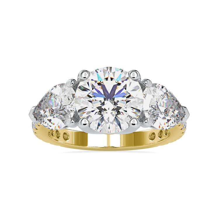 Round cut centre diamond with pave set side stones.