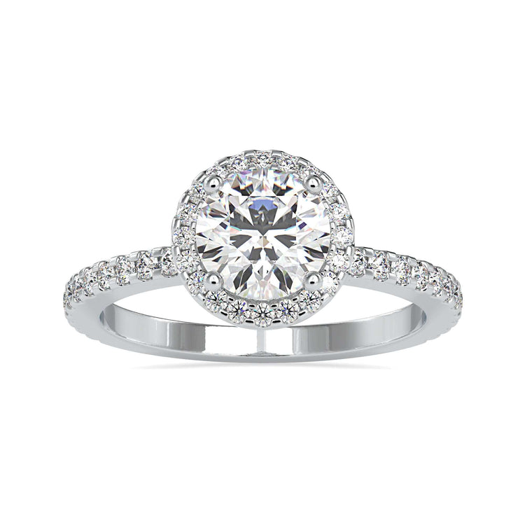 White gold engagement ring with hidden halo setting.