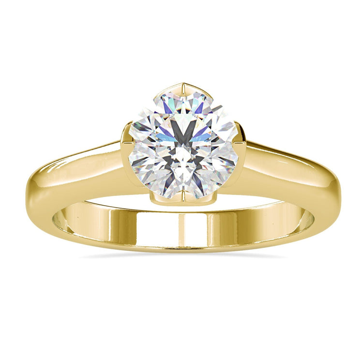 Tulip setting engagement ring with round diamond, handmade in UK.