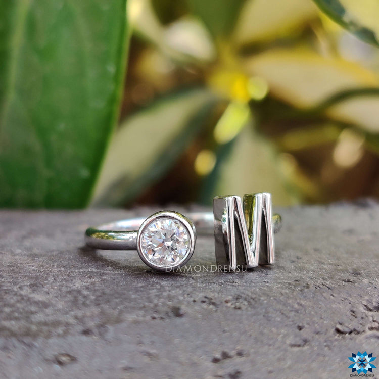 Round moissanite engagement ring that sparkles with brilliance.